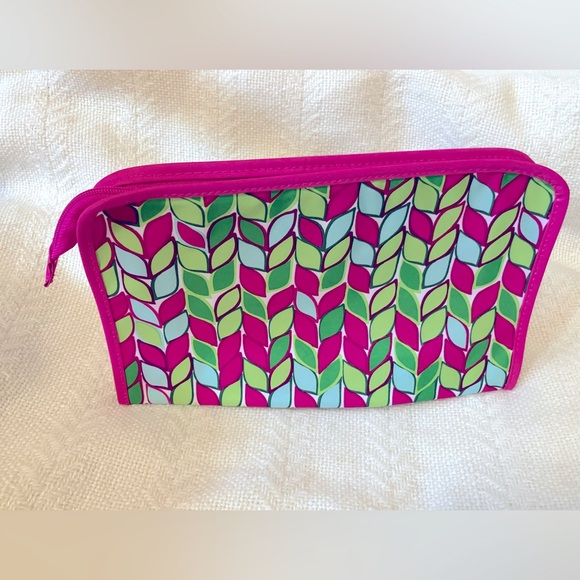 Trina Turk for Clinique Makeup Bag Set Pink, Green Blue Leaf Pattern - Picture 4 of 11